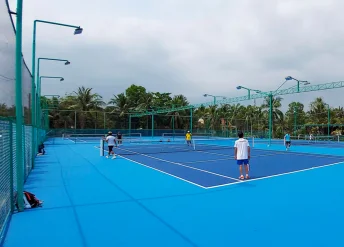 Sơn 3 lớp sân tennis với Sơn cao su chống nứt CUSHION MIXSPORTS trên ciment