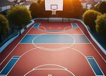 Sơn mặt sân bóng rổ với Sơn cao su chống nứt với 7 lớp TOPSPORTS trên nền bên tông ciment.