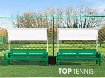 Băng ghế ngồi sân tennis có mái che đôi được lợp bằng bạt